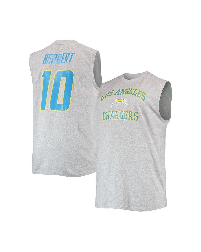 Men's Justin Herbert Heathered Gray Los Angeles Chargers Big and Tall Player Name and Number Muscle Tank Top $24.50 T-Shirts