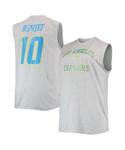 Men's Justin Herbert Heathered Gray Los Angeles Chargers Big and Tall Player Name and Number Muscle Tank Top $24.50 T-Shirts