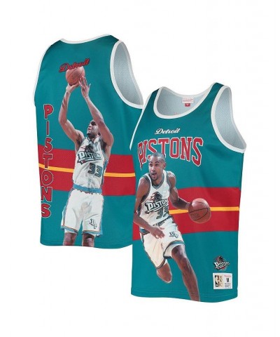 Men's Grant Hill Teal Detroit Pistons Hardwood Classics Player Tank Top $45.89 T-Shirts