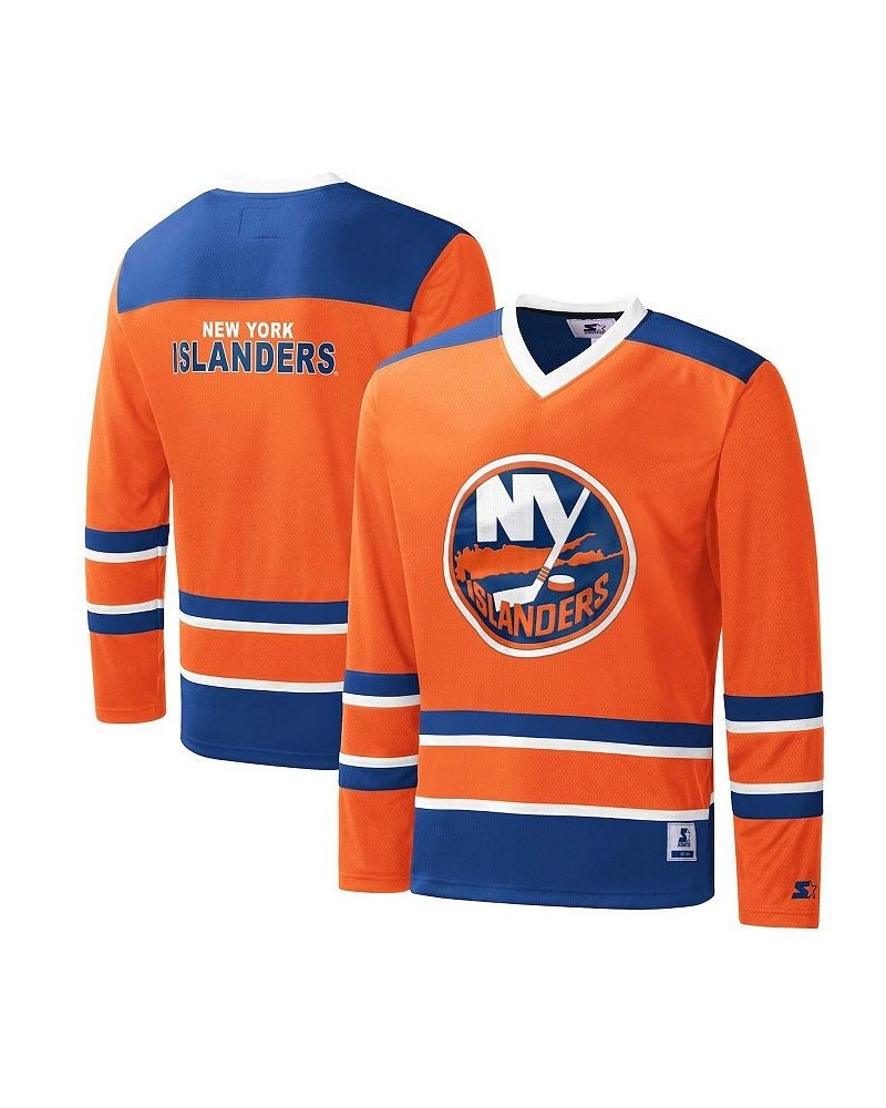 Men's Orange, Royal New York Islanders Cross Check Jersey V-Neck Long Sleeve T-shirt $38.70 T-Shirts