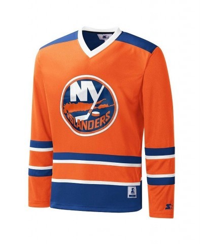 Men's Orange, Royal New York Islanders Cross Check Jersey V-Neck Long Sleeve T-shirt $38.70 T-Shirts