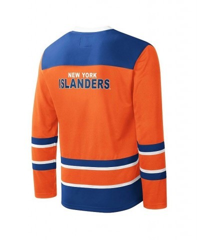 Men's Orange, Royal New York Islanders Cross Check Jersey V-Neck Long Sleeve T-shirt $38.70 T-Shirts