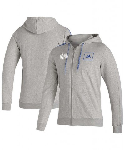 Men's Heathered Gray Chicago Blackhawks 3-Stripe Tape Full-Zip Track Jacket $36.90 Jackets