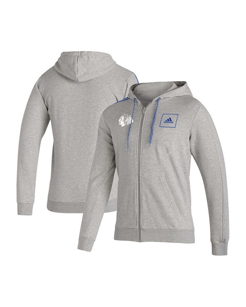 Men's Heathered Gray Chicago Blackhawks 3-Stripe Tape Full-Zip Track Jacket $36.90 Jackets