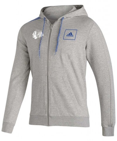 Men's Heathered Gray Chicago Blackhawks 3-Stripe Tape Full-Zip Track Jacket $36.90 Jackets