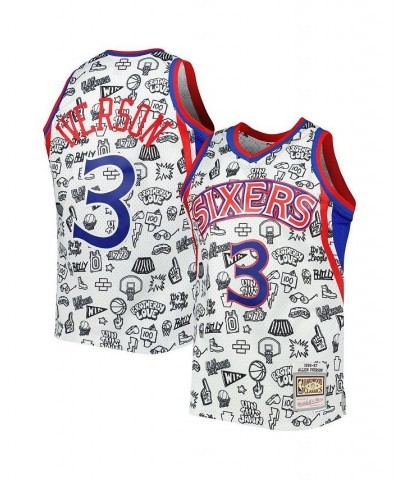 Men's Allen Iverson White Philadelphia 76ers 1996-97 Hardwood Classics Doodle Swingman Jersey $66.00 Jersey