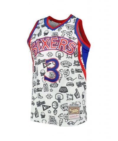 Men's Allen Iverson White Philadelphia 76ers 1996-97 Hardwood Classics Doodle Swingman Jersey $66.00 Jersey