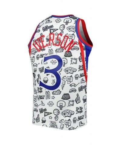 Men's Allen Iverson White Philadelphia 76ers 1996-97 Hardwood Classics Doodle Swingman Jersey $66.00 Jersey