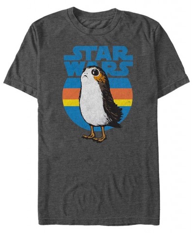 Men's Star Wars Last Jedi Porg Retro Stripes Logo Short Sleeve T-shirt Gray $18.89 T-Shirts