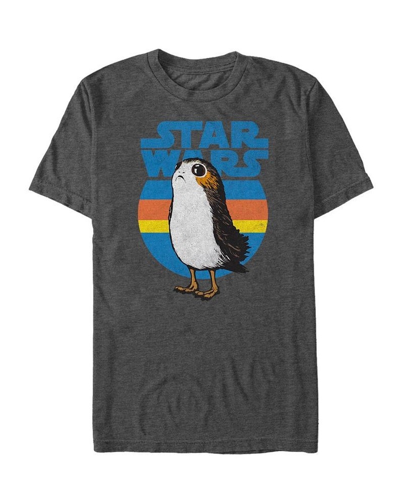 Men's Star Wars Last Jedi Porg Retro Stripes Logo Short Sleeve T-shirt Gray $18.89 T-Shirts