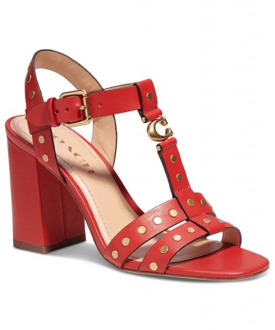 Women's Margaret Studded City Sandals Red $44.95 Shoes