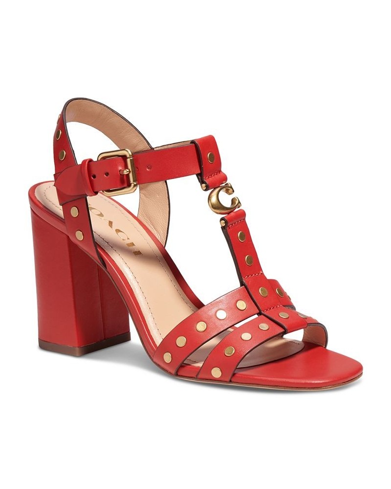 Women's Margaret Studded City Sandals Red $44.95 Shoes