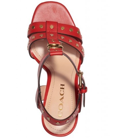 Women's Margaret Studded City Sandals Red $44.95 Shoes