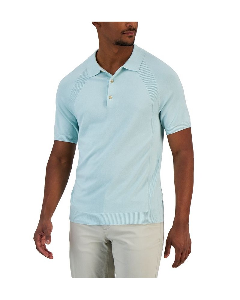 Men's Ribbed Raglan Sweater-Knit Polo Shirt Green $17.99 Polo Shirts