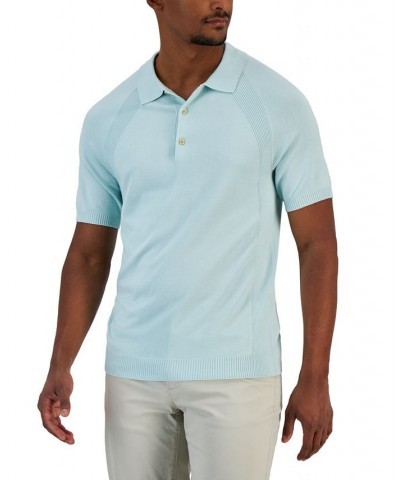 Men's Ribbed Raglan Sweater-Knit Polo Shirt Green $17.99 Polo Shirts