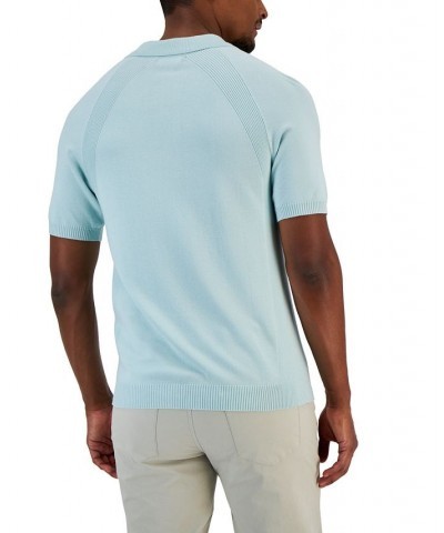 Men's Ribbed Raglan Sweater-Knit Polo Shirt Green $17.99 Polo Shirts