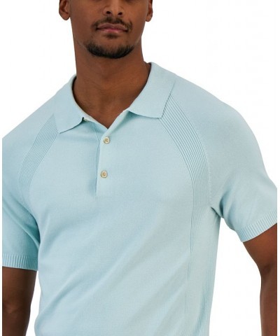 Men's Ribbed Raglan Sweater-Knit Polo Shirt Green $17.99 Polo Shirts