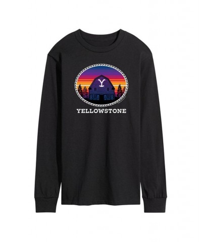 Men's Yellowstone Sunset Barn Long Sleeve T-shirt Black $17.22 T-Shirts