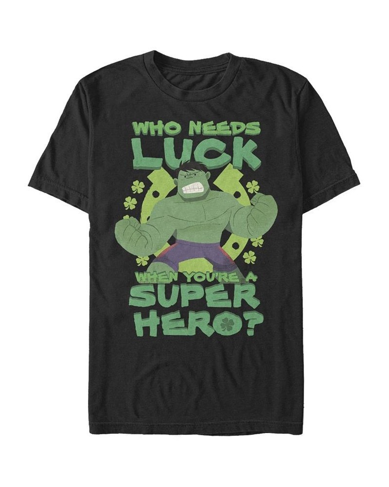 Men's Super Hulk Luck Short Sleeve Crew T-shirt Black $17.84 T-Shirts