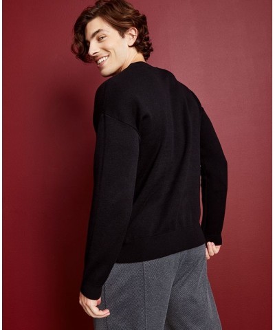 Men's Relaxed-Fit Birdseye Jacquard Logo Sweater Black $17.37 Sweaters