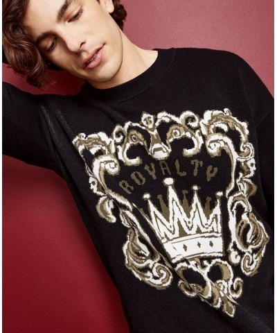 Men's Relaxed-Fit Birdseye Jacquard Logo Sweater Black $17.37 Sweaters