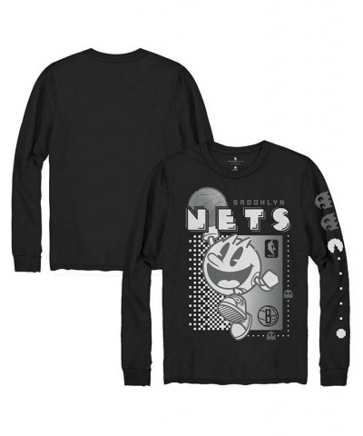 Men's Black Brooklyn Nets Pac Man Fast Break Long Sleeve T-shirt $23.65 T-Shirts