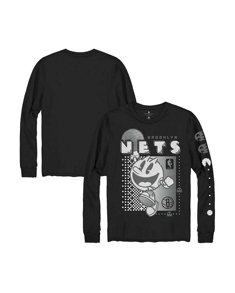 Men's Black Brooklyn Nets Pac Man Fast Break Long Sleeve T-shirt $23.65 T-Shirts