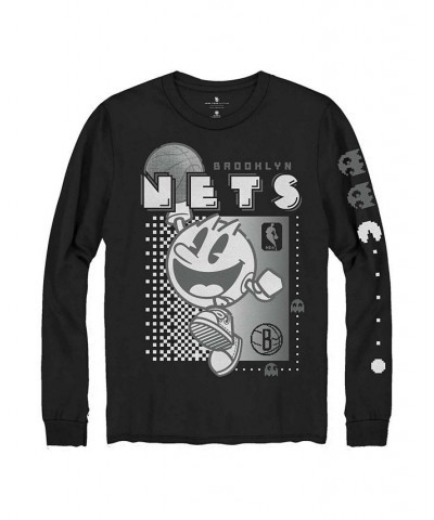 Men's Black Brooklyn Nets Pac Man Fast Break Long Sleeve T-shirt $23.65 T-Shirts