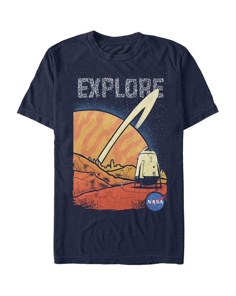 NASA Men's Distorted Explore Space Logo Short Sleeve T-Shirt Blue $14.35 T-Shirts