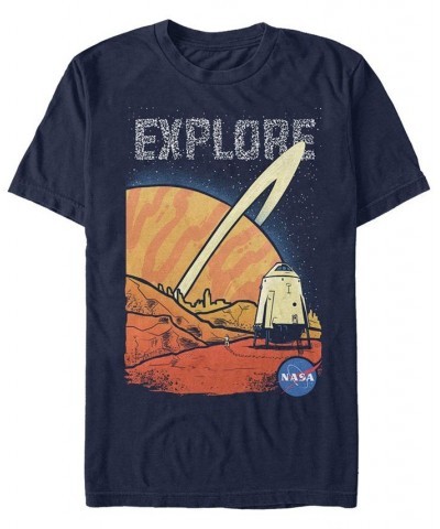 NASA Men's Distorted Explore Space Logo Short Sleeve T-Shirt Blue $14.35 T-Shirts