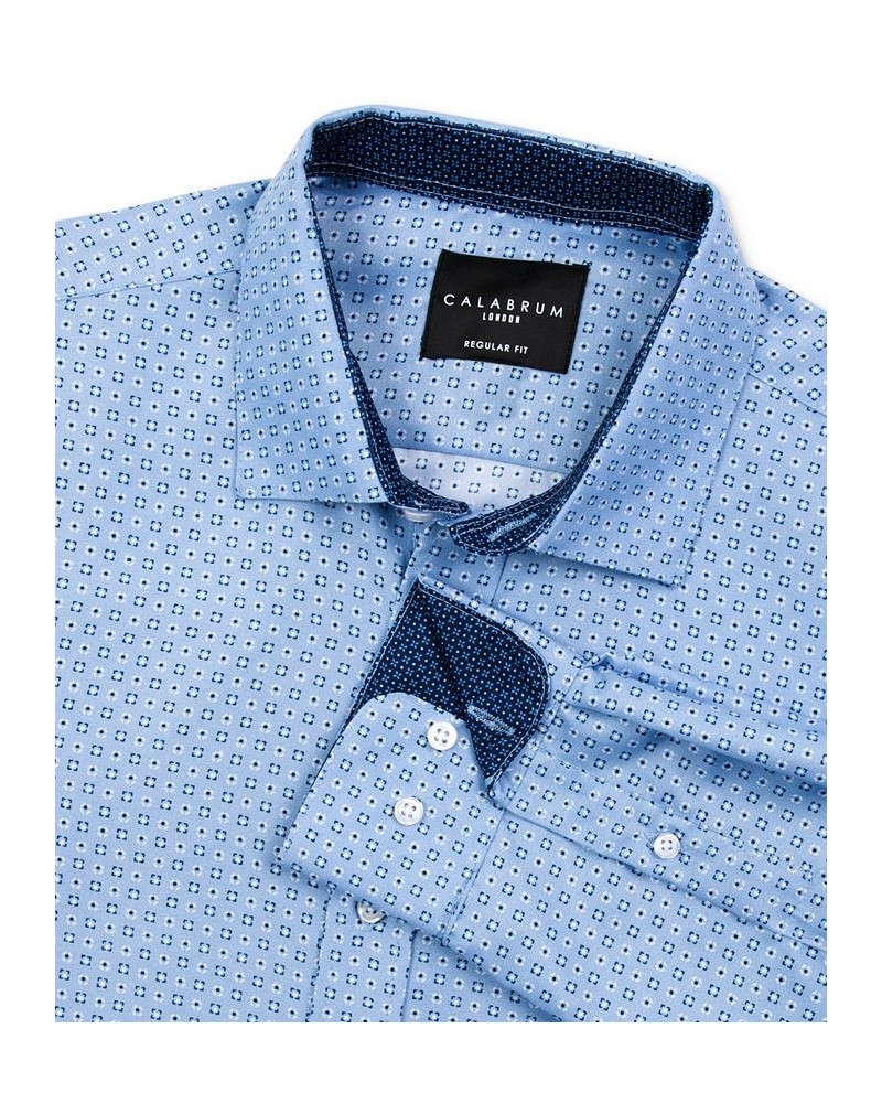 Men's Regular Fit Performance Micro Geo Print Wrinkle Free Dress Shirt Blue $15.65 Dress Shirts