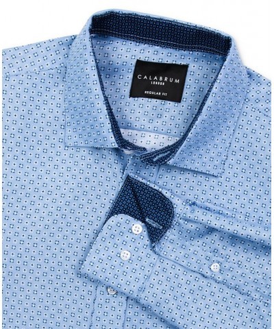 Men's Regular Fit Performance Micro Geo Print Wrinkle Free Dress Shirt Blue $15.65 Dress Shirts