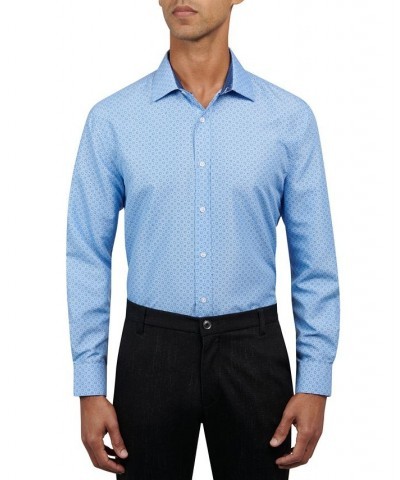 Men's Regular Fit Performance Micro Geo Print Wrinkle Free Dress Shirt Blue $15.65 Dress Shirts