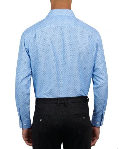 Men's Regular Fit Performance Micro Geo Print Wrinkle Free Dress Shirt Blue $15.65 Dress Shirts