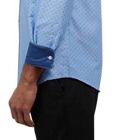 Men's Regular Fit Performance Micro Geo Print Wrinkle Free Dress Shirt Blue $15.65 Dress Shirts