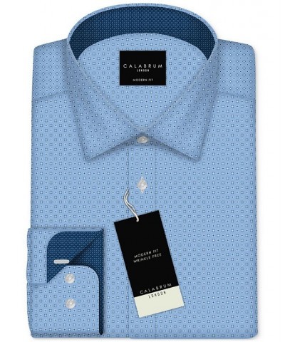 Men's Regular Fit Performance Micro Geo Print Wrinkle Free Dress Shirt Blue $15.65 Dress Shirts