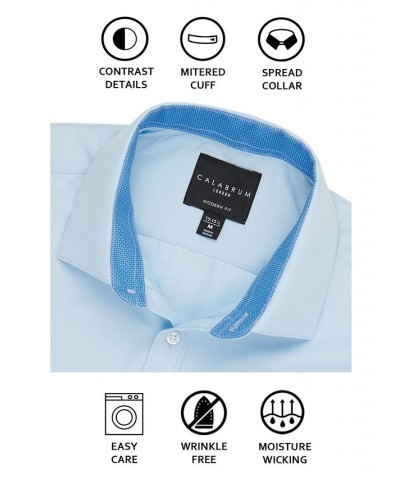 Men's Regular Fit Performance Micro Geo Print Wrinkle Free Dress Shirt Blue $15.65 Dress Shirts