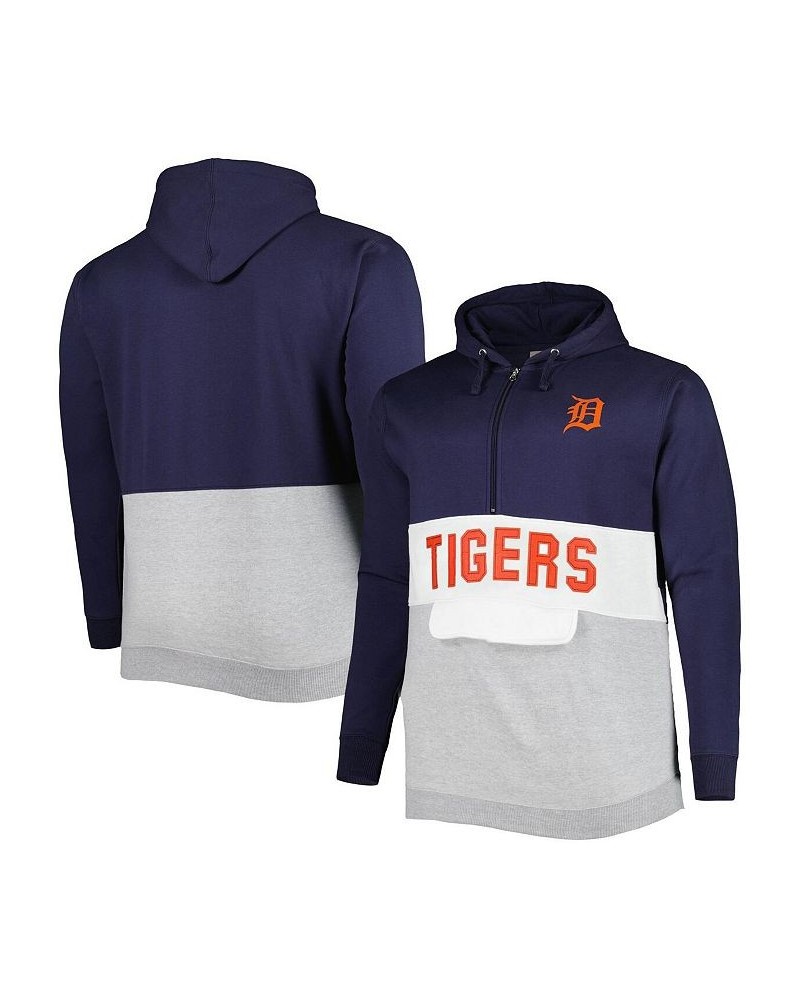 Men's Navy and White Detroit Tigers Big and Tall Fleece Half-Zip Hoodie $33.60 Sweatshirt