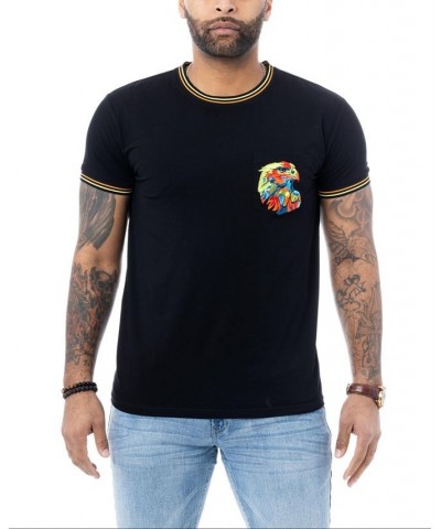 Men's Eagle Embroidered Pocket Crewneck T-shirt Black $22.40 T-Shirts