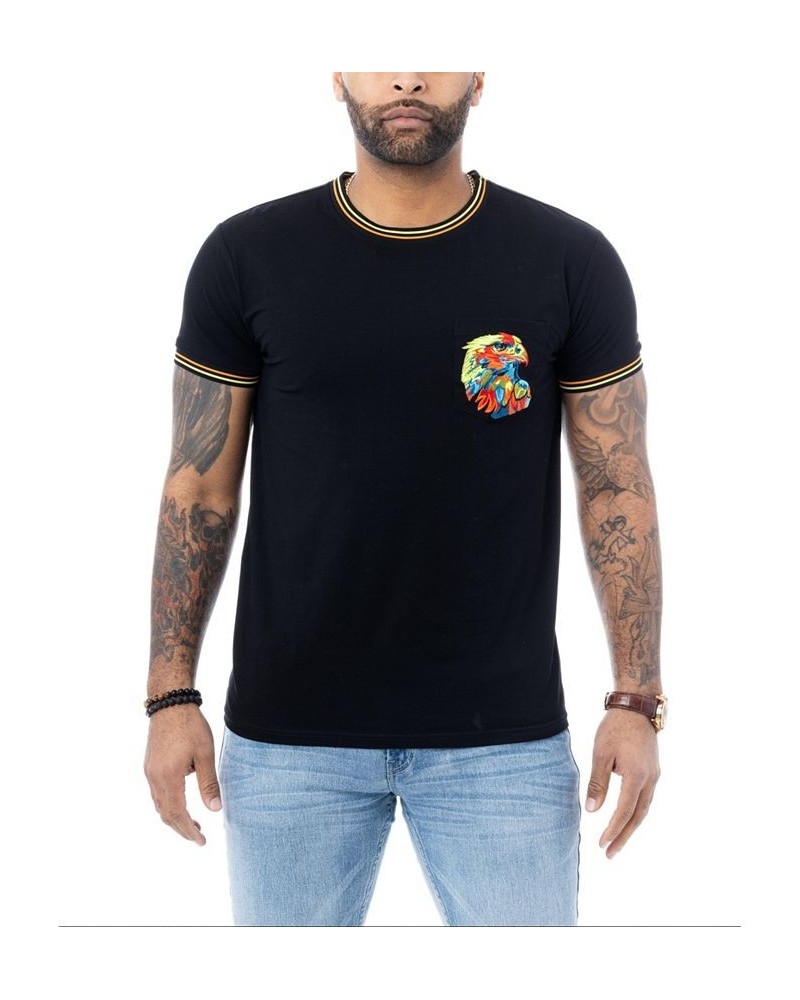 Men's Eagle Embroidered Pocket Crewneck T-shirt Black $22.40 T-Shirts