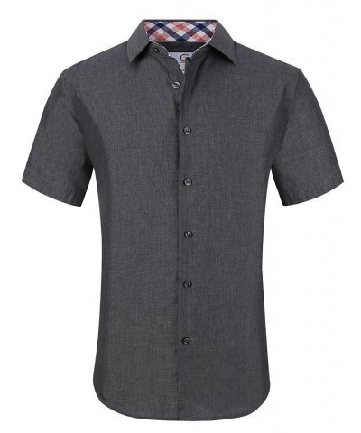 Men's Slim Fit Linen Look Short Sleeve Button Down Shirt PD03 $17.84 Dress Shirts