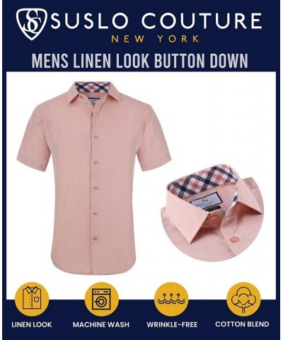 Men's Slim Fit Linen Look Short Sleeve Button Down Shirt PD03 $17.84 Dress Shirts