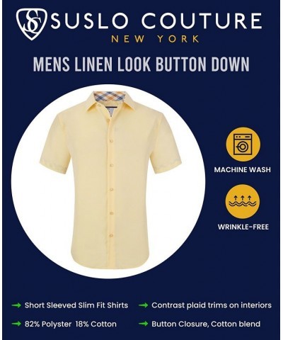 Men's Slim Fit Linen Look Short Sleeve Button Down Shirt PD03 $17.84 Dress Shirts