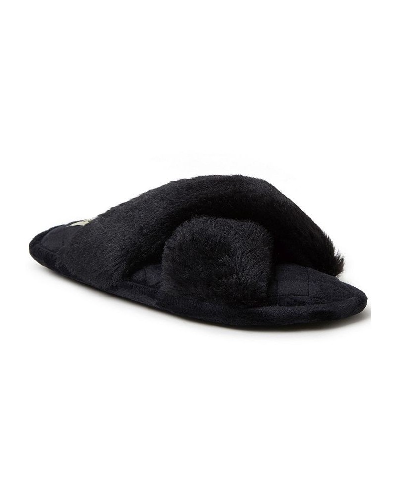 Women's Jessica Furry Cross Band Slide Slippers Black $18.24 Shoes