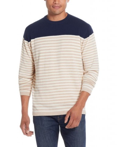 Men's Striped Crew Neck Sweater Tan/Beige $15.88 Sweaters