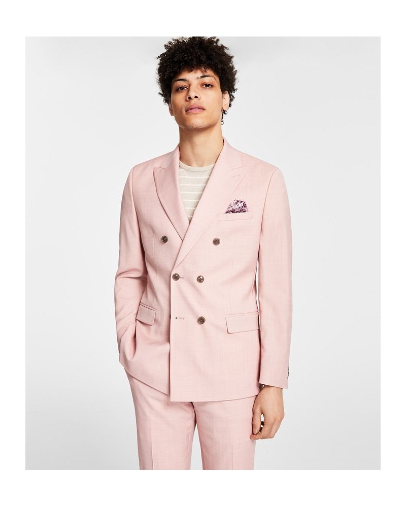 Men's Slim-Fit Wool Sharkskin Double Breasted Suit Jacket Pink $68.25 Suits