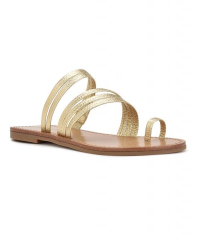 Women's Cins Toe Ring Flat Strappy Slide Sandals Yellow $40.29 Shoes