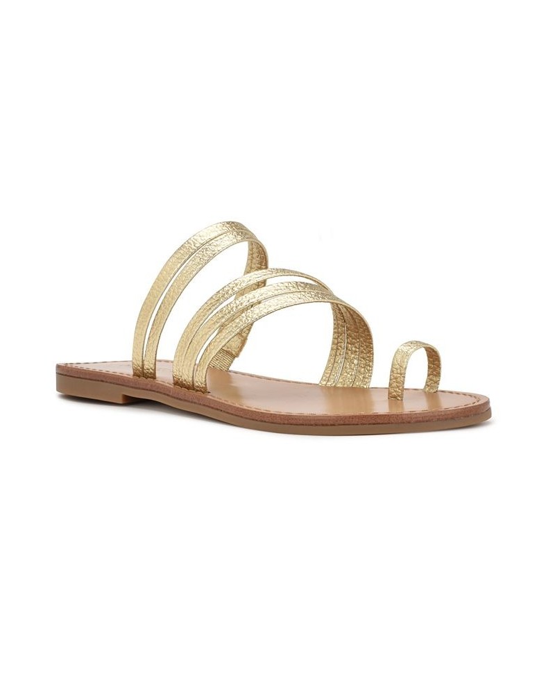 Women's Cins Toe Ring Flat Strappy Slide Sandals Yellow $40.29 Shoes