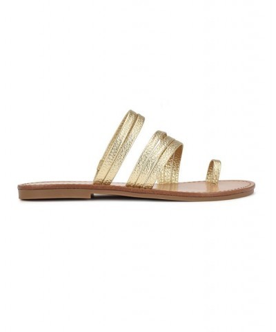 Women's Cins Toe Ring Flat Strappy Slide Sandals Yellow $40.29 Shoes