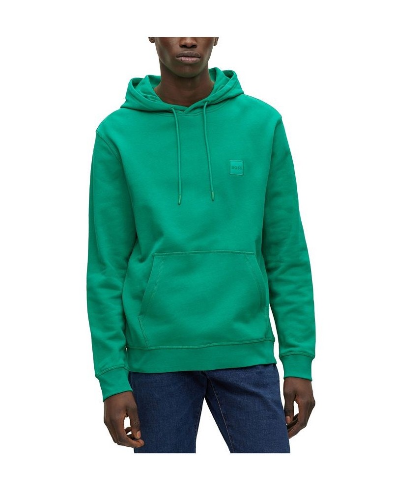 BOSS Men's French-Terry-Cotton Logo Patch Hooded Sweatshirt Green $45.54 Sweatshirt